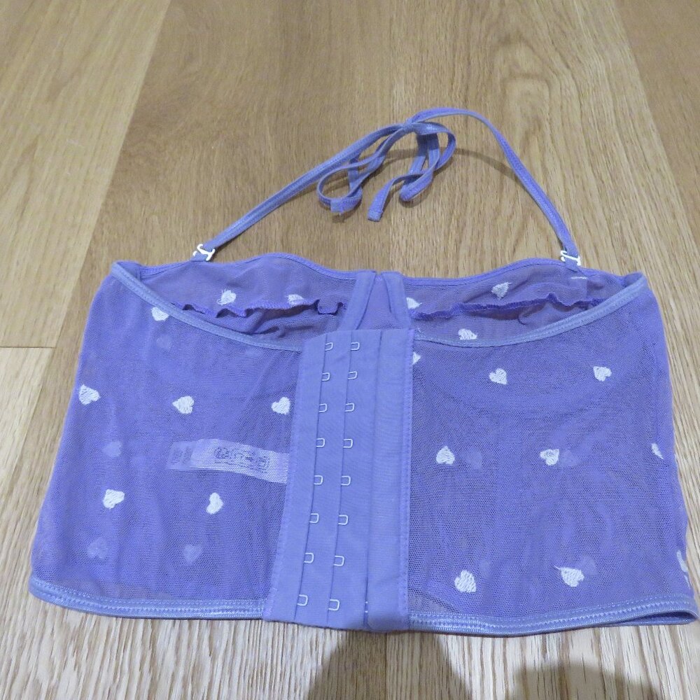 MAPALE Lilac Heart Embroidered Mesh Longline Bustier Bra Romantic - Size S - Picture 8 of 12